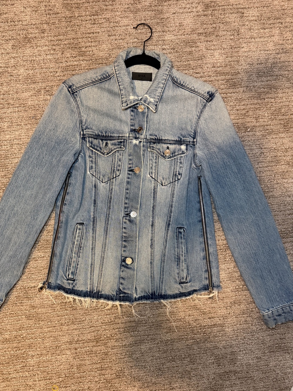 RTA Light Wash Denim Jacket with Frayed Hem